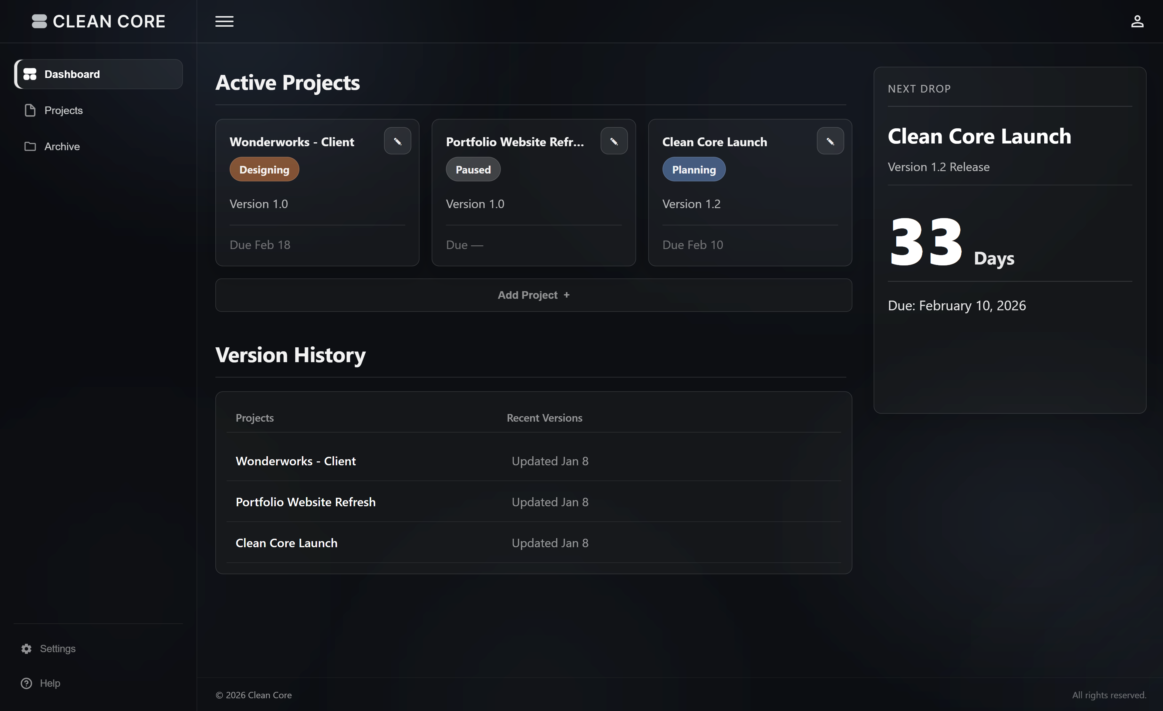 Clean Core dashboard